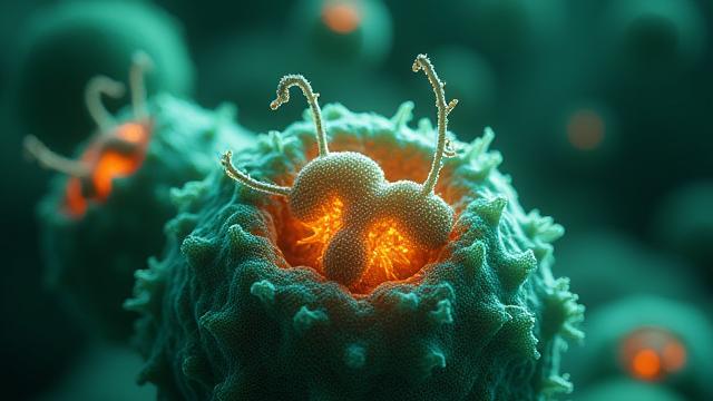 Microscopic view of cellular renewal, depicting the process of autophagy.